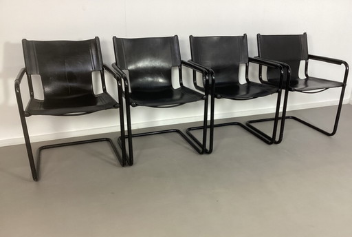 4 chaises en cuir harnais Bauhaus Mart Stam Linea Veam