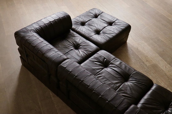 Image 1 of De Sede DS-88 Modular Sofa In Dark brown Patchwork Leather, Switzerland 1970s