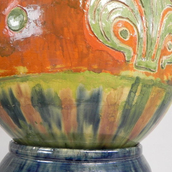 Image 1 of Flemish flowerpot on pedestal, ceramic, 1920s