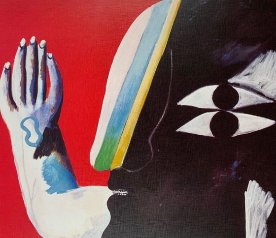 Image 1 of Horst Antes: "Figure Black and White 1967". Rara stampa artistica su carta robusta con texture telata. In ottime condi