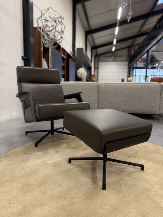 Image 1 of Harvink De Kaap Fauteuil pivotant avec pouf Cuir de luxe