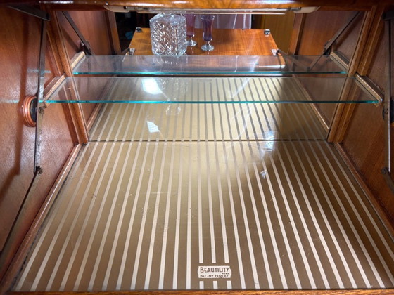 Image 1 of Art Deco Vintage Burr Walnut Cocktail Cabinet / Sideboard by Beautility Circa 1930–1940  A truly stunning Art Deco cocktail cabi