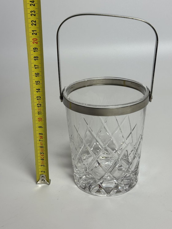 Image 1 of Mid-Century Design Hand-Cut Lead Crystal Ice Bucket with Stainless Steel Handle by C.A.L.P. Europe, 1980s