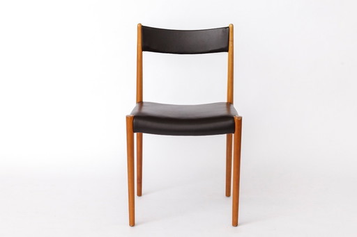 1 of 6 Vintage German Dining Chair by Lübke, 1970s, Beech Wood & Black Faux Leather (Up to 6 Available)