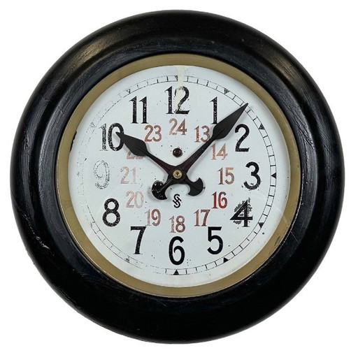 Black Industrial Factory Wall Clock from Siemens, 1930s