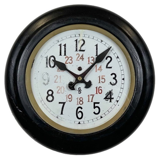 Image 1 of Black Industrial Factory Wall Clock from Siemens, 1930s