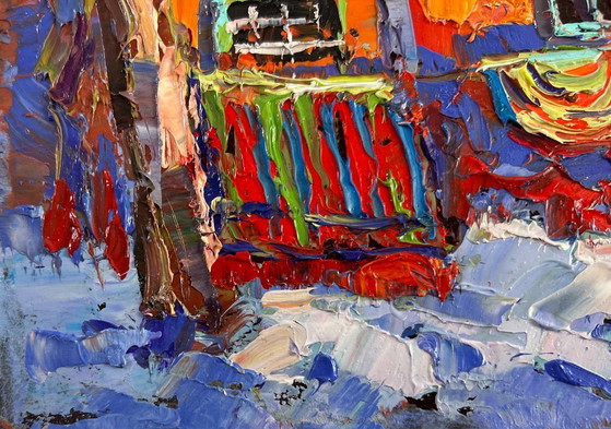Image 1 of Original Oil Painting Frosty House Landscape The quiet beauty of a winter morning