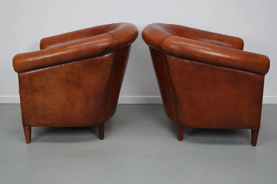 Image 1 of Vintage Nederlandse cognackleurige leren clubfauteuil, set van 2