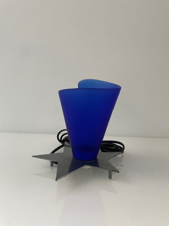 Image 1 of Vintage Zicoli design lamp sapphire blue glass stainless steel