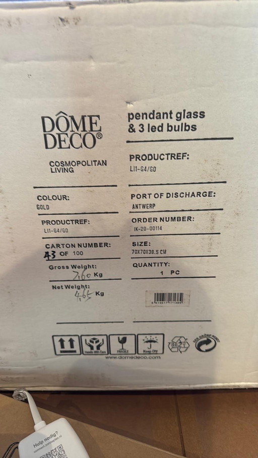 Lampada a sospensione in vetro Dome Deco Cosmopolitan Living 