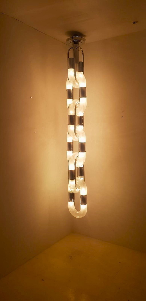 Chandelier Chain Murano Glass Metal Italy, 1970s