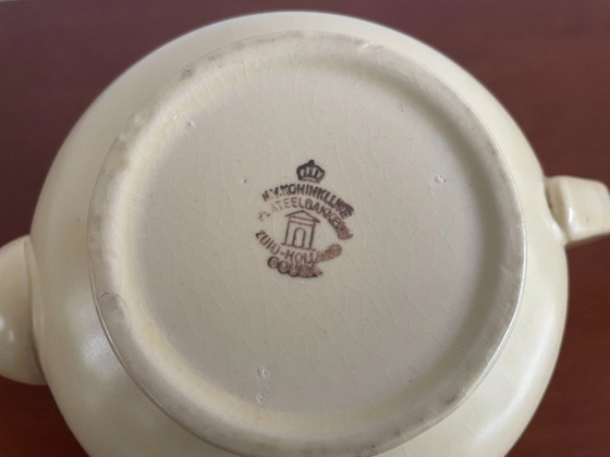 Image 1 of Plateelbakkerij Zuid Holland - Teiera Art Déco gialla + tazze e piattini