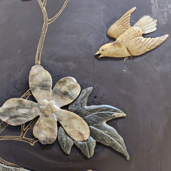Vintage Chinees Lak Kastje Speksteen, Parelmoer / Vogels En Bloemen / Bohemian Kastje – Opbergkast, Wood (photo 13 of 15)