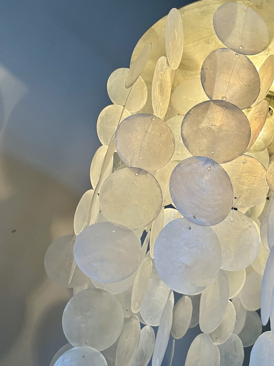 Image 1 of Capiz Shell Pendant Lamp Pearl Shell Gold Details !