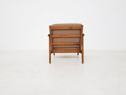 Mid-Century Holzsessel mit braunen Kissen, Deutschland 1950