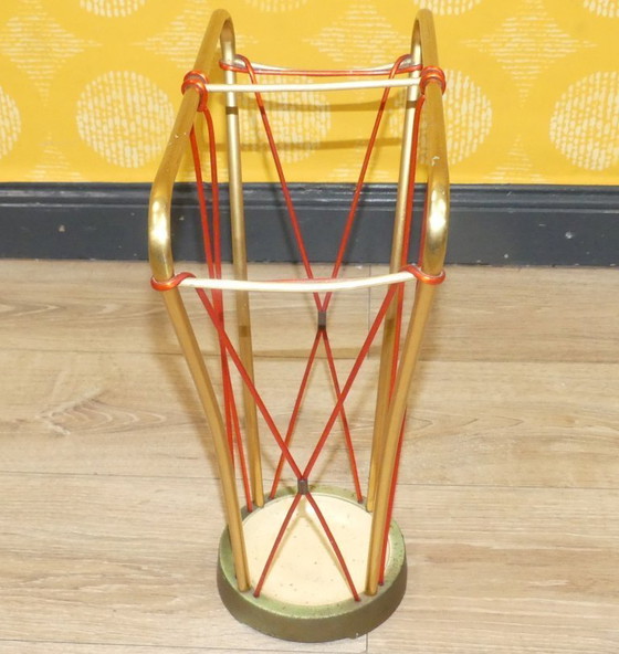 Image 1 of noble 50s 60s umbrella stand gold/ red umbrella stand vintage