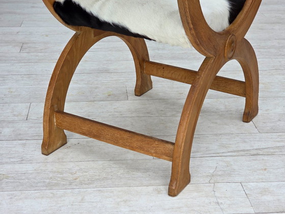 Image 1 of Poltrona danese degli anni '60, completamente rivestita, pelle di mucca, rovere.