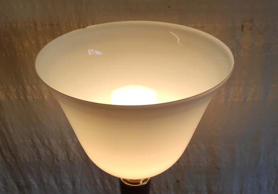 Image 1 of Mazda-style table lamp in wood and opaline glass - mid-20th century