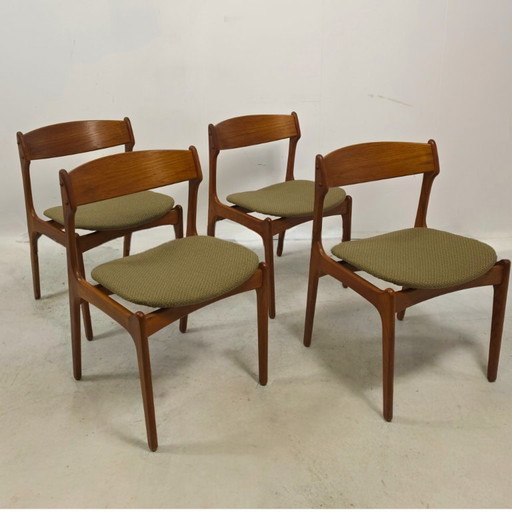 4x Erik Buch Sillas de comedor diseño danés años 60 Retapizadas