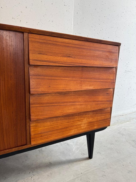 Image 1 of Buffet en teck style années 50, Bräntorps, détails noirs vintage