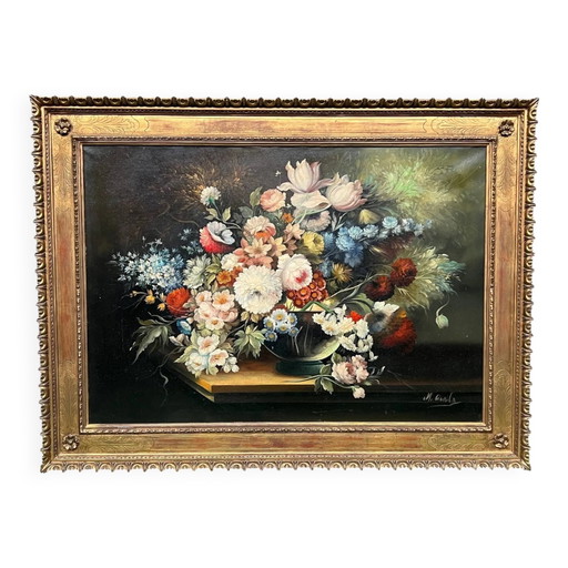 Michele Cicala ( ). Still life signed with flowers in the classic Flemish technique. – schilderijen tekeningen, Canvas