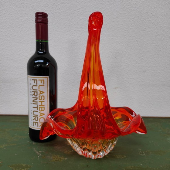 Image 1 of Cestino vintage in vetro arancione in stile Murano. Vetro