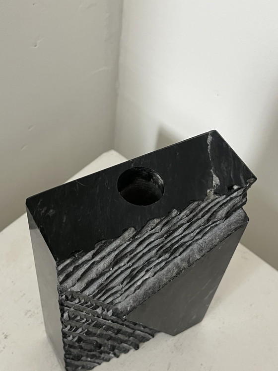 Image 1 of Brutalist VASE mid 20s Century high-rectangular granite/marble vase