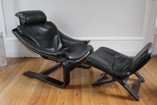 Scandinavian armchair and ottoman Ake Frybiter Kroken Roche Bobois