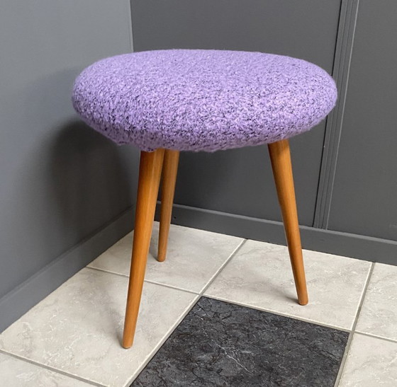 Image 1 of Purple wool round stool 1960s