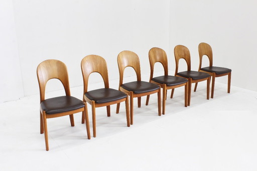 Vintage Danish teak dining chairs by Niels Koefoed Set of 6