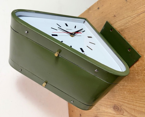 Image 1 of Horloge murale double face Seiko Ships verte vintage, années 1970