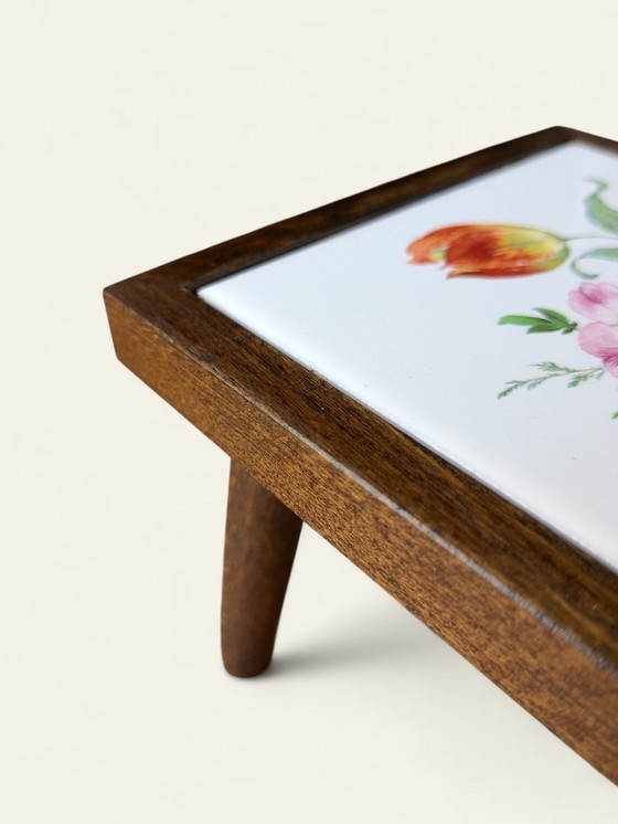 Image 1 of Rare vintage mini flower table with tile motif - poppy blossom - 60s