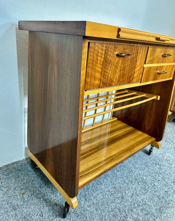 Mid Century Bar Cart Side Table 50s 60s Vintage, Wood, Brown (photo 4 of 15)