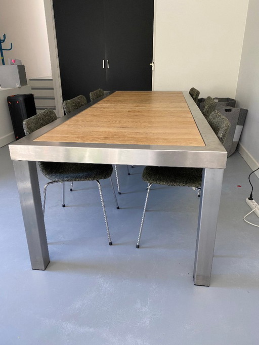 dining table oak with stainless steel