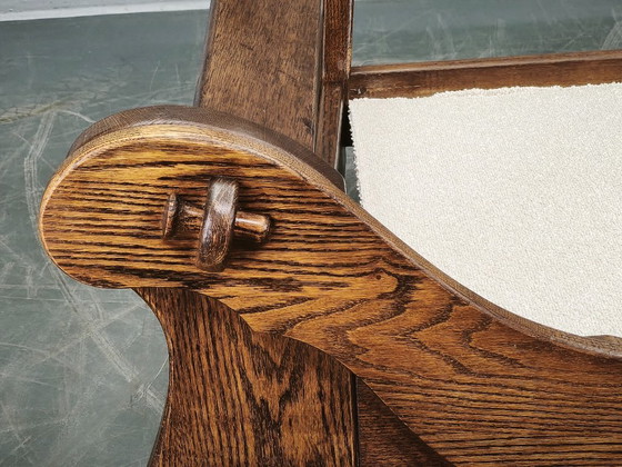 Image 1 of Brutalist Solid Oak and Bouclé Three-Seat Sofa, Czechoslovakia 1970s