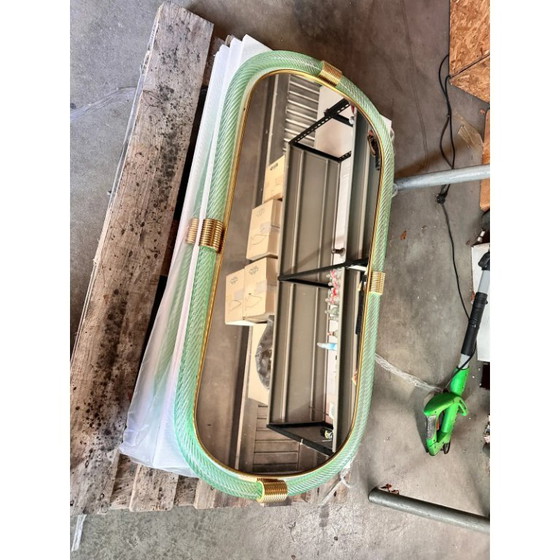 Image 1 of Luxe Italiaanse spiegel in groen water "Torchon" Torciglione Murano glas van Simoeng