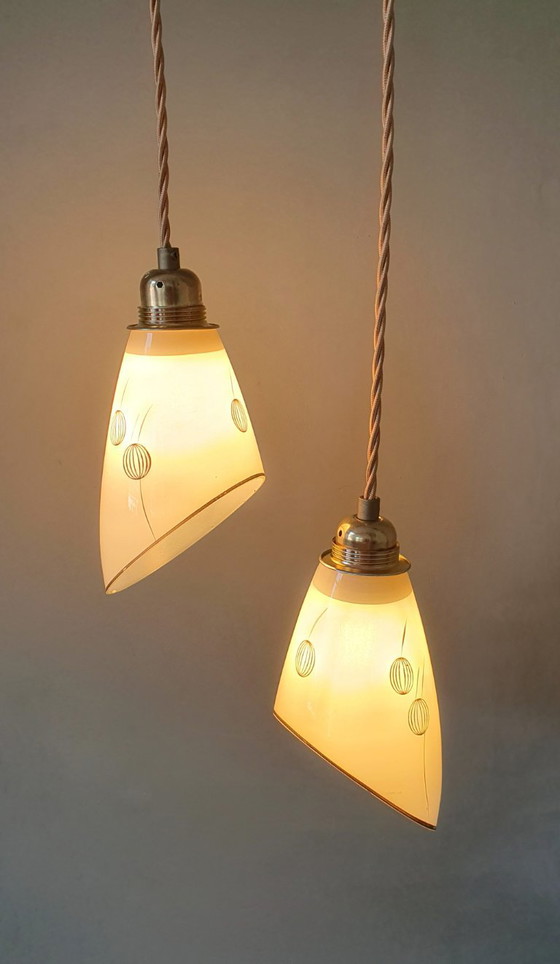 Set Vintage Hanglampen Met Decoratie. Beige / Zacht Geel – Metal (photo 9 of 27)