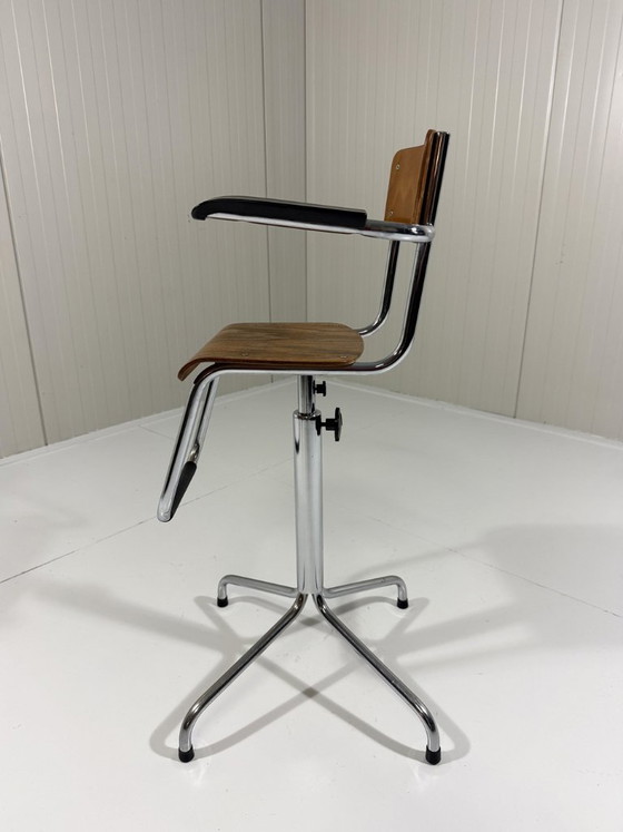 Eca tubular frame barber chair for children 1950s, Swivel chairs, Wood, Chrome, Brown (photo 6 of 8)