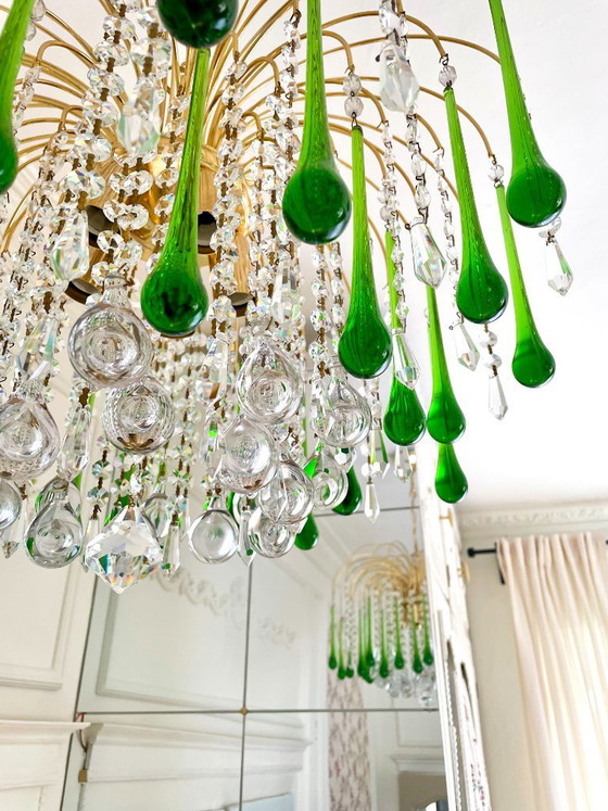 Image 1 of Lustre cascade vintage italien de Murano vert – années 1970