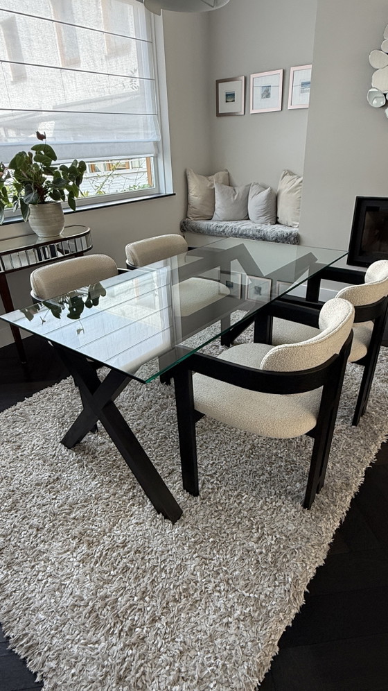 Habitat Glass Dining Table — Black Sculptural X-Base, 160cm – Wool (photo 4 of 5)
