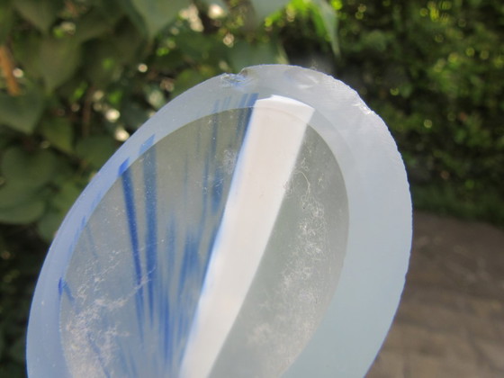 Image 1 of Swirled Frosted Blue Heavy Glass Bud Vase Art Nouveau inspired, vintagefron