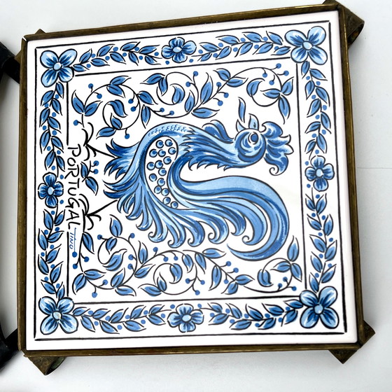 Image 1 of Four framed ceramic tiles – Delft/Makkum style – Hand-painted – Netherlands, 20th century