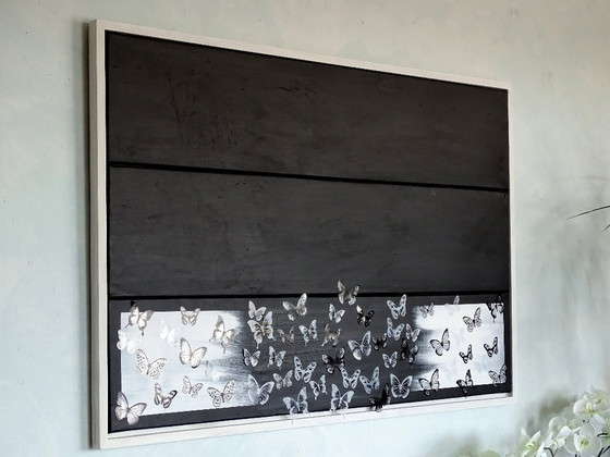 Modern painting with butterflies, black and white, CB, Paintings & Drawings, Canvas, Wood (photo 6 of 13)