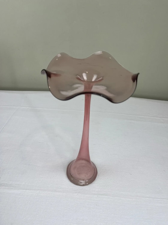 Soliflore rosa fumé con corolla ondulata, Vasi, Cristallo, Vetro, Vintage (foto 2 di 8)