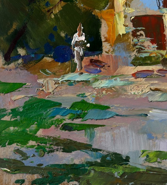Image 1 of Original Oil Painting Summer House Landscape Building in the heart of the city