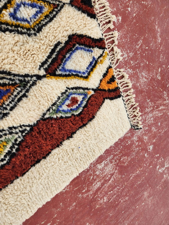 Beni Ouarain Teppich 244x150 cm – Dicke Wolle – Mehrfarbige Berbermuster – Teppiche & Läufer, Baumwolle (photo 8 of 9)