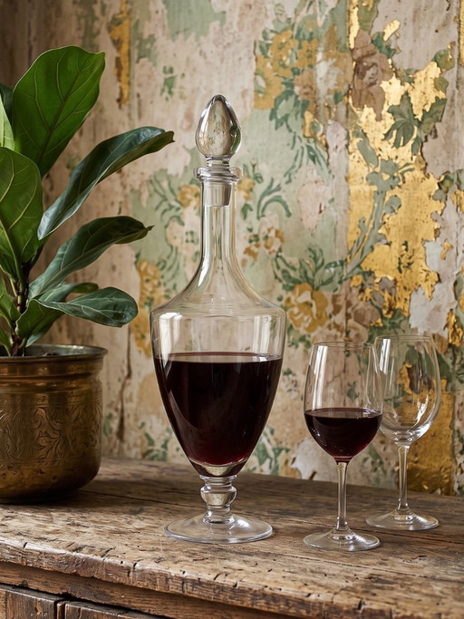 Grande carafe à décanter balustre vintage en cristal soufflé, années 1960