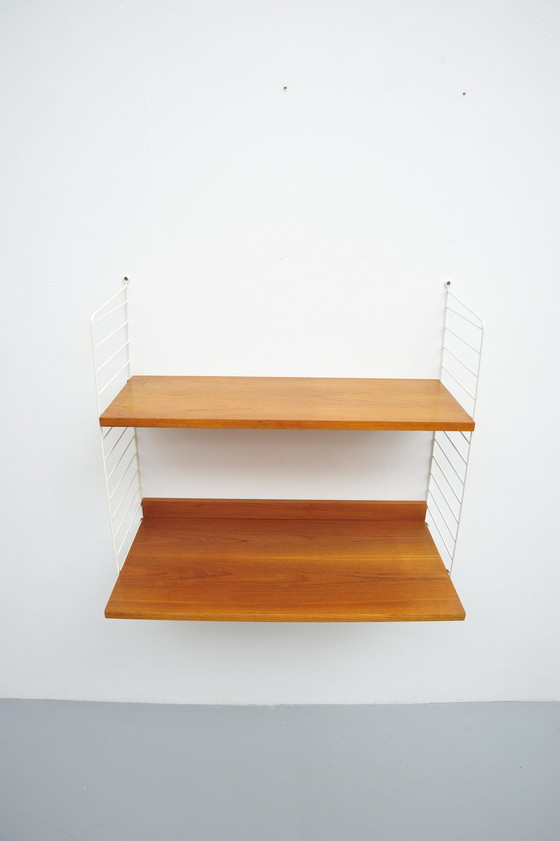 Image 1 of String Shelving System Desk And Floor In Teak With 2 Ladders By Kajsa And Nisse Strinning