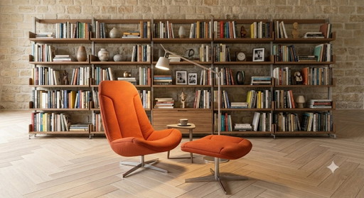 Gelderland 7405 draaifauteuil met poef | burnt orange
