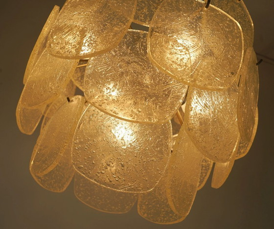 Image 1 of mid century PENDANT LIGHT with 30 acrylic discs like ice glass 1960s 1970s hanging lamp